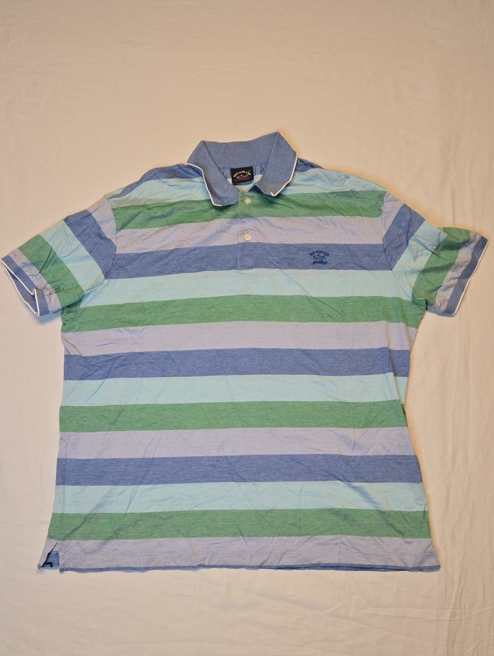 Paul & Shark Blue & Green Stripe 1/4 Button Down Cotton Polo Shirt